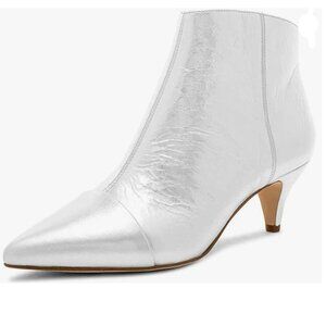 XYD Silver Kitten Heel Ankle Boots Pointed Toe Side Zippers Prom Party Shoe